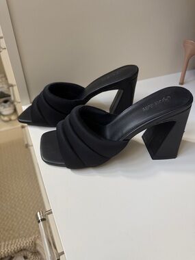 Black Draped Block Heel Mules